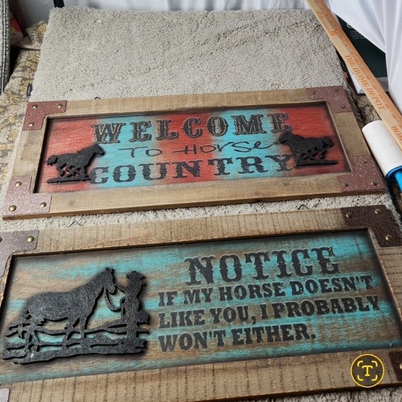 Unknown Other - 2 Western Decorative Signs With Horses